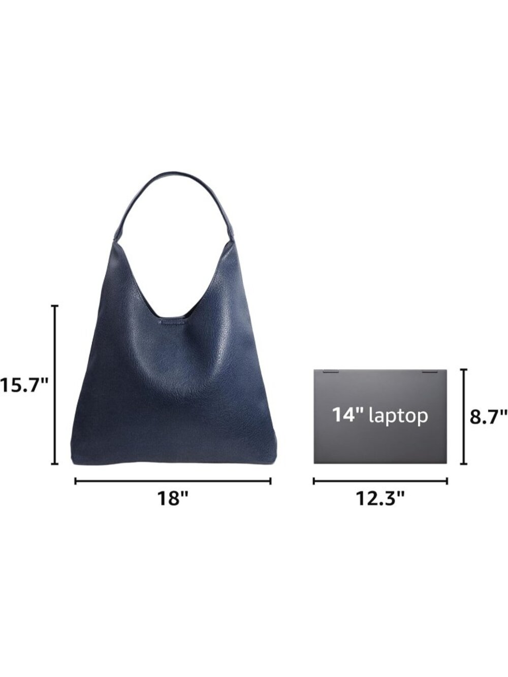👜Women's Navy Blue Vegan Leather Hobo Bags Slouchy Shoulder Handbag Purse Soft - Picture 3 of 7